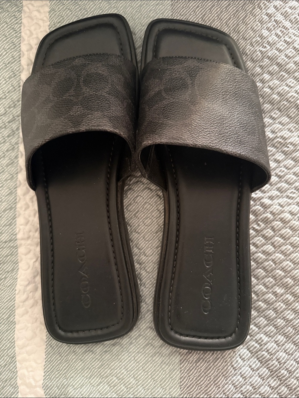 Coach Black Leather Square-Toe Slide Mules - Picture 2 of 8